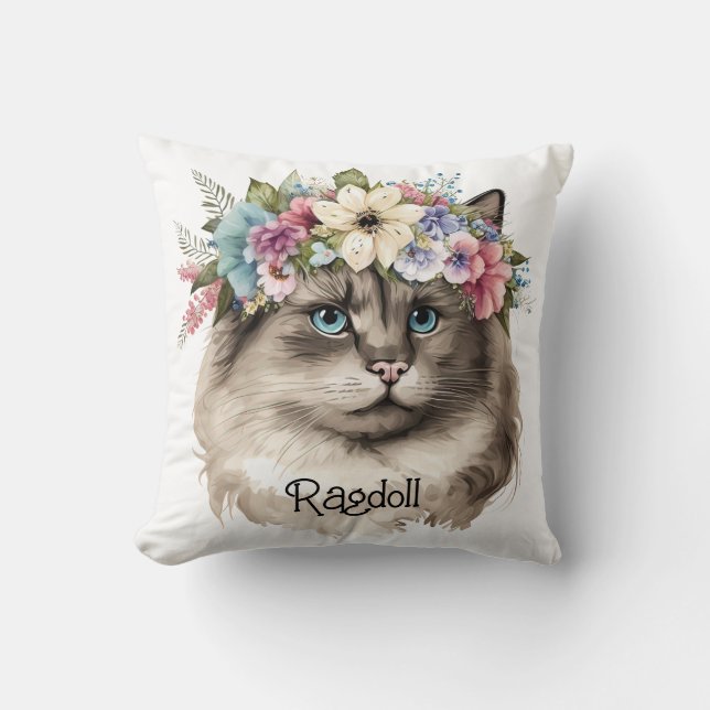Söt Ragdoll Cat Blommigt Personlig Kudde (Framsida)