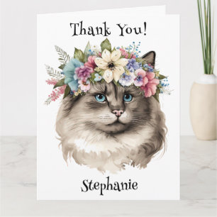 Söt Ragdoll Katt Blommig Personlig Tack Kort