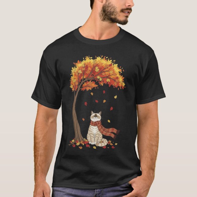 Söt Ragdoll Katt Höst Autumn T Shirt (Framsida)