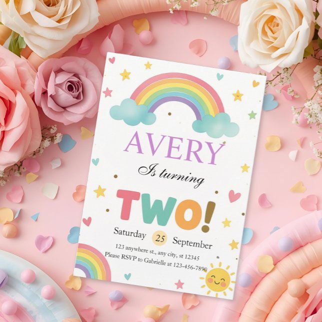 Söt Rainbow 2-års födelsedag Inbjudningar (Skapare uppladdad)