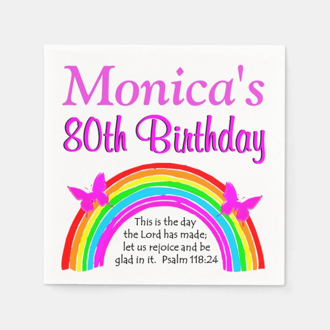 SÖT RAINBOW 80 BIRTHDAY PERSONLIG NAPKINS PAPPERSSERVETT (Framsidan)