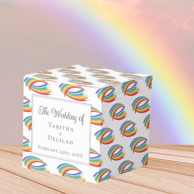 Söt Rainbow Abstrakt Vinkara HBT Bröllop Square Presentaskar (Skapare uppladdad)