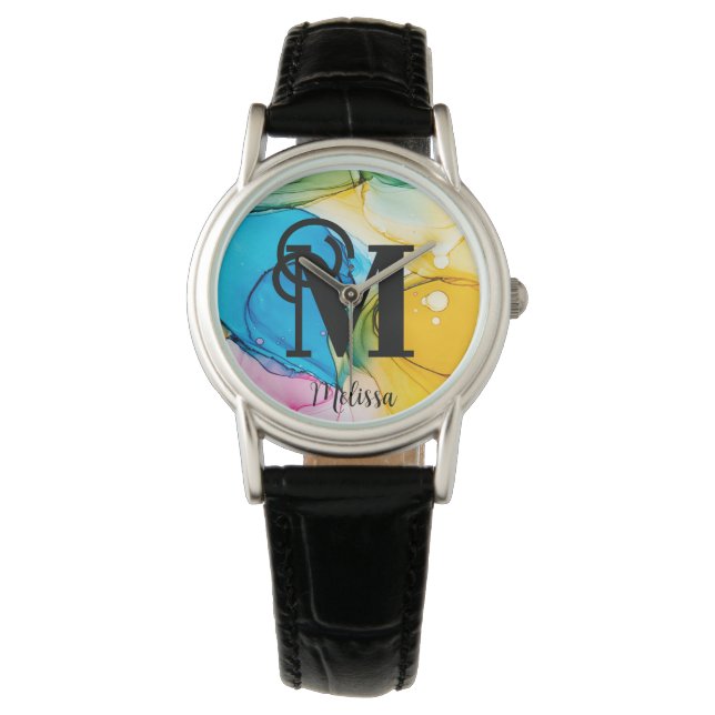 Söt Rainbow Bläck Monogram Namn Armbandsur (Framsida)