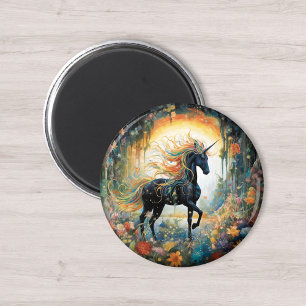 Söt Rainbow Black Unicorn Magnet