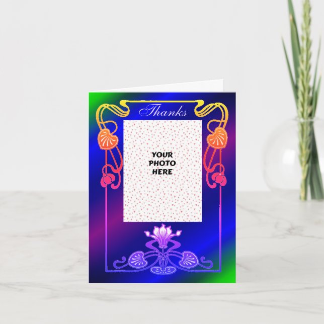 Söt Rainbow Blommigt Ram Bröllop Photo Tack Kort (Framsida)