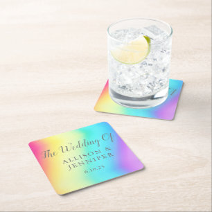 Söt Rainbow Fade Personlig LGBTQ Bröllop Underlägg Papper Kvadrat