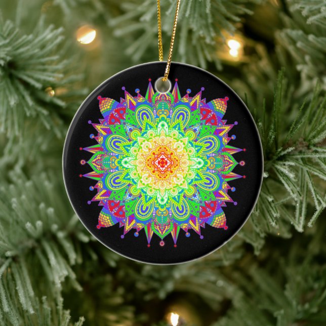 Söt Rainbow Färgad Mandala Abstrakt Art Cerami Julgransprydnad Keramik (Träd)