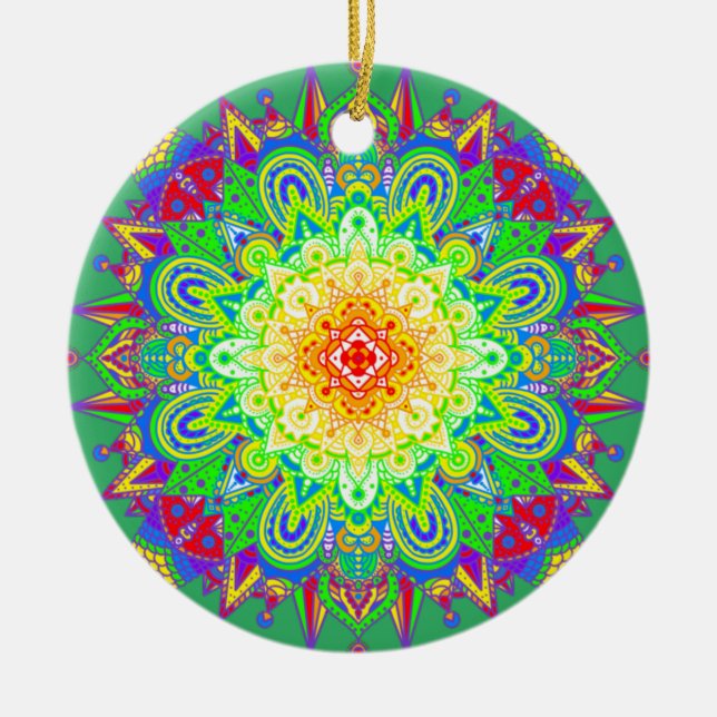 Söt Rainbow Färgad Mandala Abstrakt Art Cerami Julgransprydnad Keramik (Framsidan)