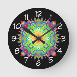 Söt Rainbow Färgad Mandala Abstrakt Art Rund Klocka