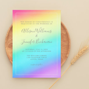 Söt Rainbow Gradient Colorful LGBTQ Bröllop Inbjudningar