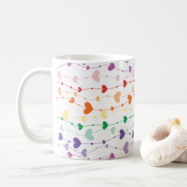 Söt Rainbow Hearts Mönster Kitchen Kaffemugg (Med munk)