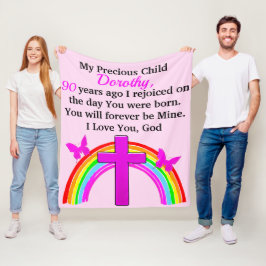 SÖT RAINBOW OCH KOR 90:E BIRTHDAY ANPASSNINGSBAR FLEECEFILT