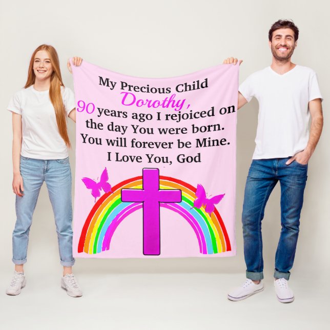 SÖT RAINBOW OCH KOR 90:E BIRTHDAY ANPASSNINGSBAR FLEECEFILT (På plats)
