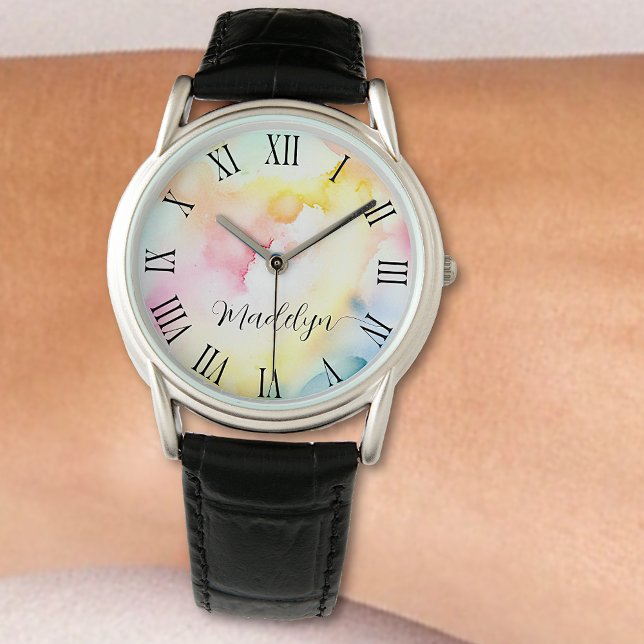 Söt Rainbow Pastel Watercolor Abstrakt Anpassnings Armbandsur (Skapare uppladdad)