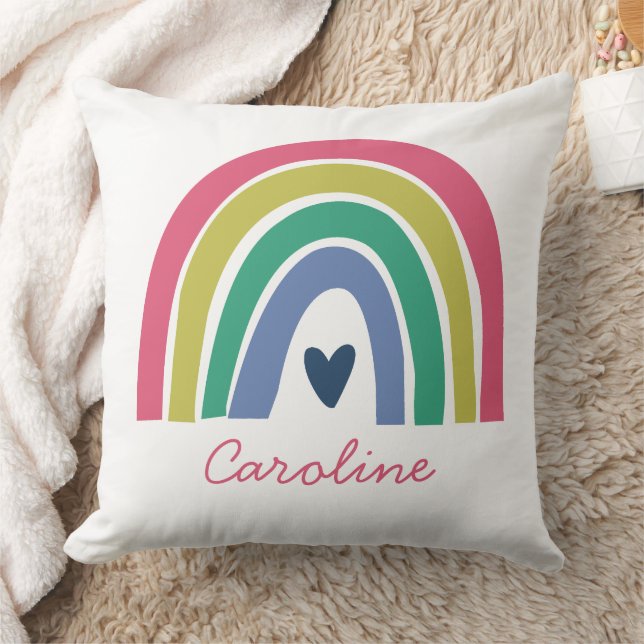 Söt Rainbow Rosa Blue Boho Namn Kudde (Filt)