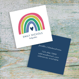Söt Rainbow Rosa Navy Grönt Boho Babyvvakt Fyrkantigt Visitkort