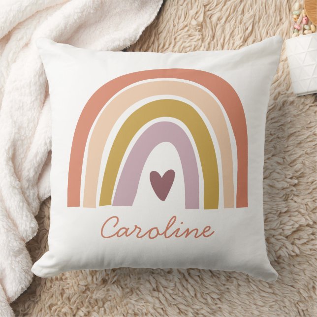 Söt Rainbow Rosa  peach Boho Namn Kudde (Filt)