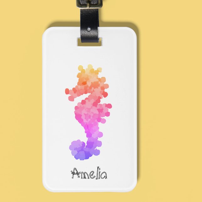 Söt Rainbow Seahorse Personlig Bagagebricka (Get vacation ready with this pretty seahorse luggage tag.🏖️)