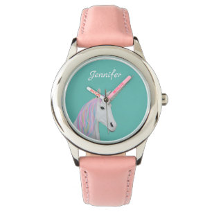 Söt Rainbow Unicorn Custom Name Rosa Armbandsur