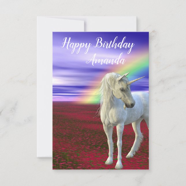 Söt Rainbow Unicorn Fält of Flowers Kort (Framsida)
