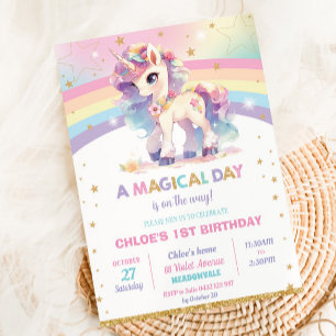 Söt Rainbow Unicorn Födelsedagsfest Girl Inbjudningar