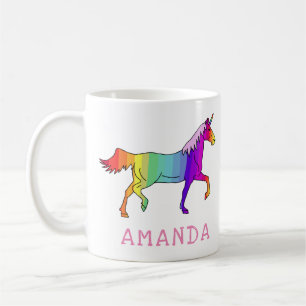 Söt Rainbow Unicorn med Namn Kaffemugg