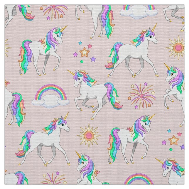 Söt Rainbow Unicorns Tyg (Provkarta)