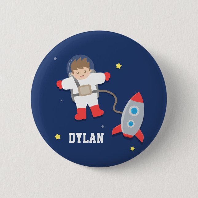 Söt raket rymdastronaut knapp (Framsida)