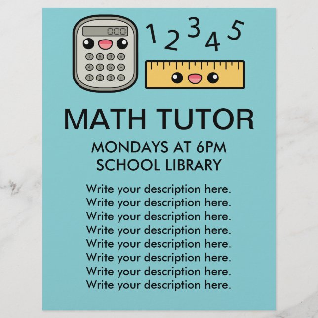 Söt räknare och linjal Matematikhandledare Mall Reklamblad (Framsidan)