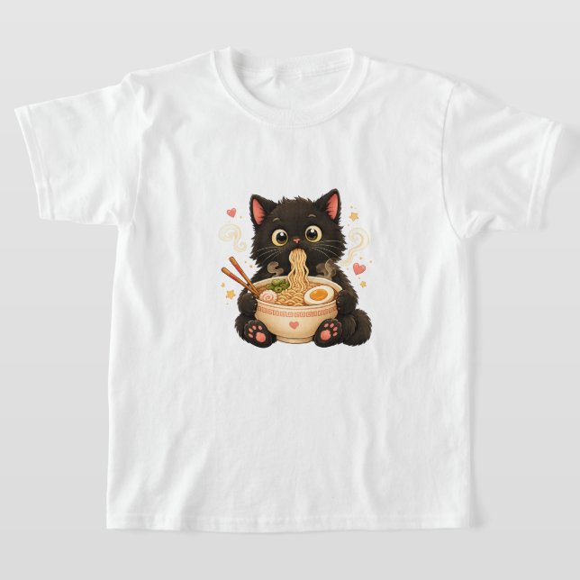 Söt Ramen Katt Barn T-Shirt (Laydown)