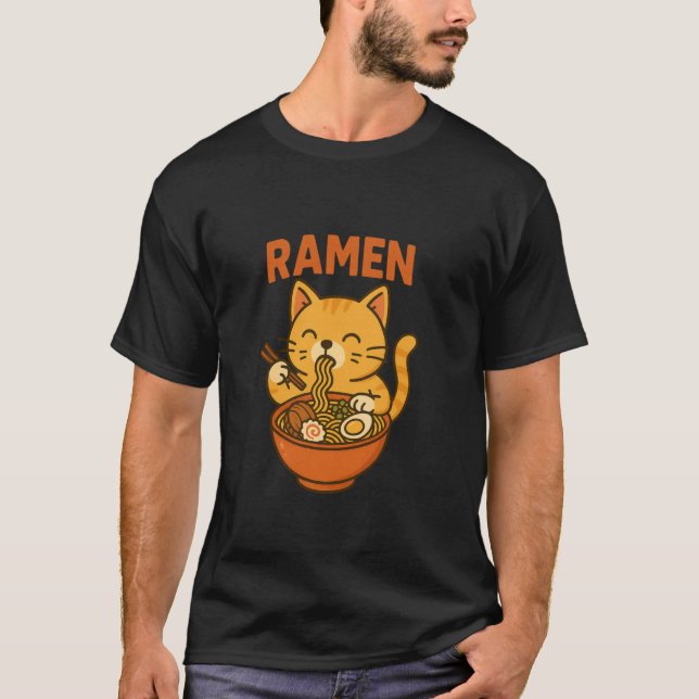 Söt Ramen Katt Japanska Nudlar T Shirt (Framsida)