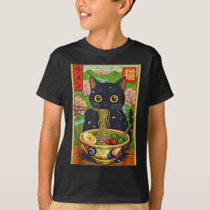 Söt Ramen Katt Natur Blommor Nudel Anime  T Shirt