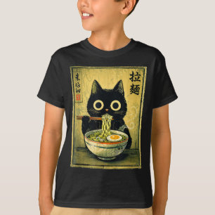 Söt ramen katt vintage japanska rolig retro animé t shirt
