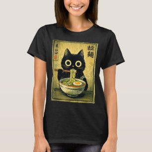 Söt ramen katt vintage japanska rolig retro animé t shirt