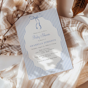Söt randig blå rosett Baby Shower Inbjudningar