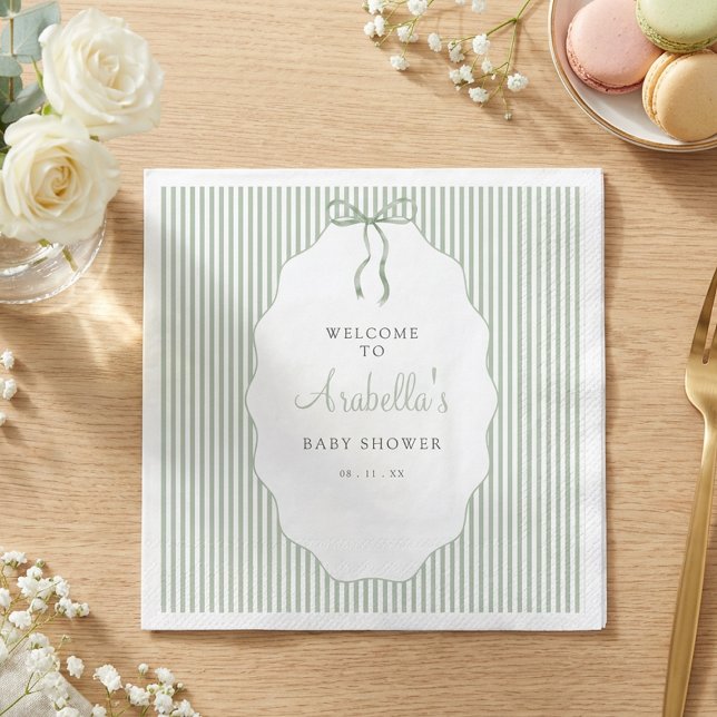 Söt randig grön bows Baby Shower Pappersservett (Skapare uppladdad)