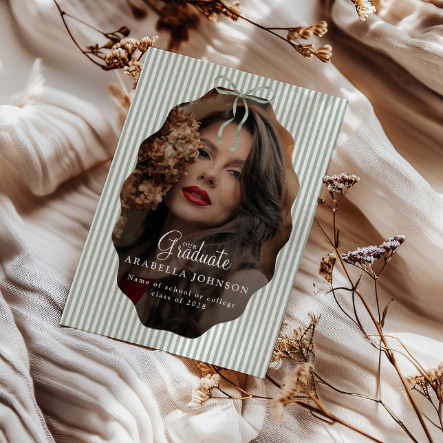 Söt randig grön rosett foto-examen meddelande (Skapare uppladdad)