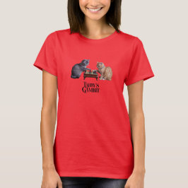 Söt randig katt, damt-shirt med schackdrag t shirt