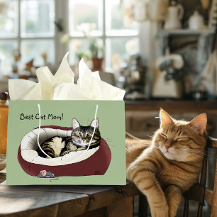 Söt randig katt grön mors dag