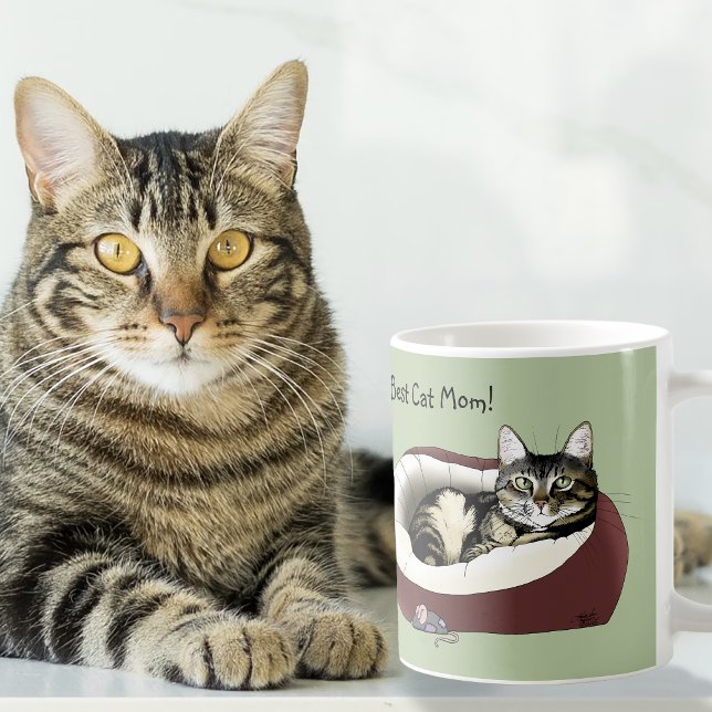 Söt randig katt grön mors dag kaffemugg (Skapare uppladdad)