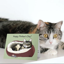 Söt randig katt grön mors dag kort