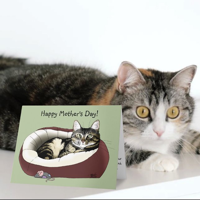 Söt randig katt grön mors dag kort (Skapare uppladdad)