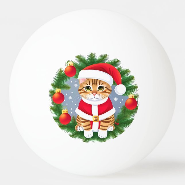 Söt randig katt i tomtekläder pingisboll (Framsidan)