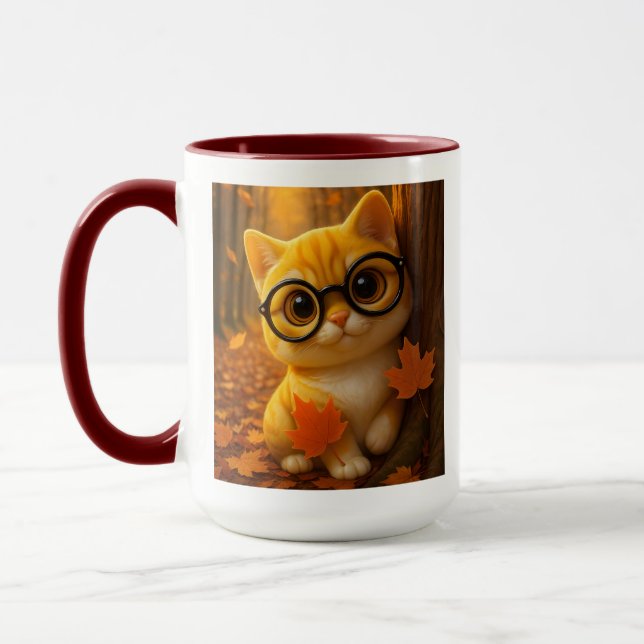 Söt randig katt med glasögon mugg (Vänster)