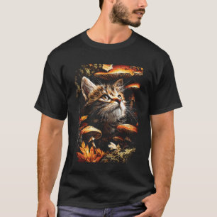 Söt randig katt med höstlöv svamp höst A T Shirt