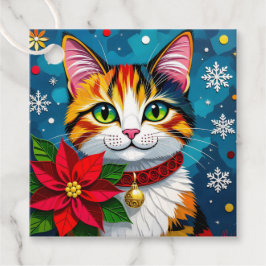 Söt randig katt och julstjärna jul gåvor etiketter