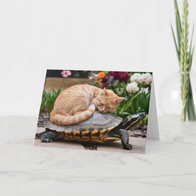 Söt randig katt och sköldpadda gratulationskort kort (Framsida)