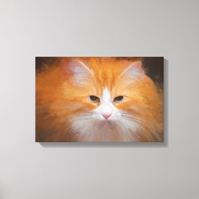 Söt randig katt orange vit fluffig vacker canvastryck (Framsida)