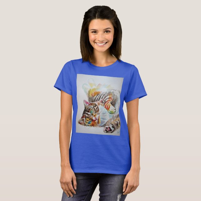 Söt randig katt Vattenfärg katter Flickor T Shirt  (Hel framsida)