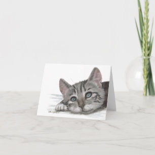 Söt randig kattunge vilar tecknad tack kort